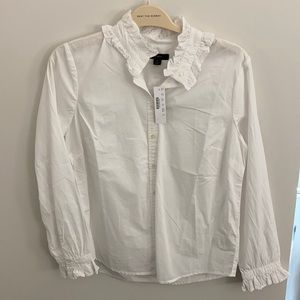 J. Crew White Button Down Shirt with Ruffle Collar